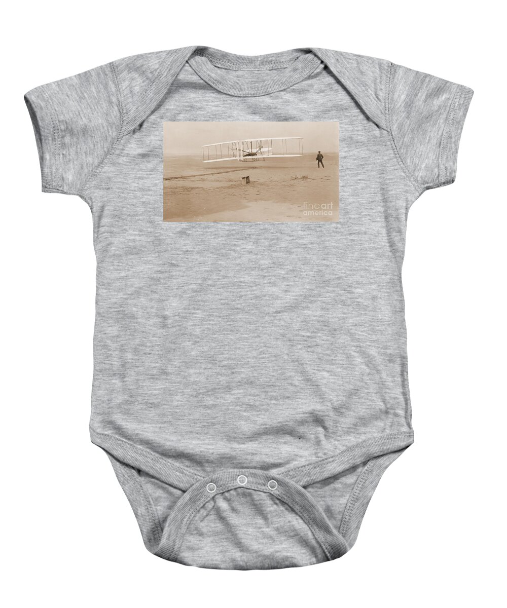 Wright Brothers First Powered Flight Baby Onesie featuring the photograph Wright Brothers First Powered Flight by Padre Art