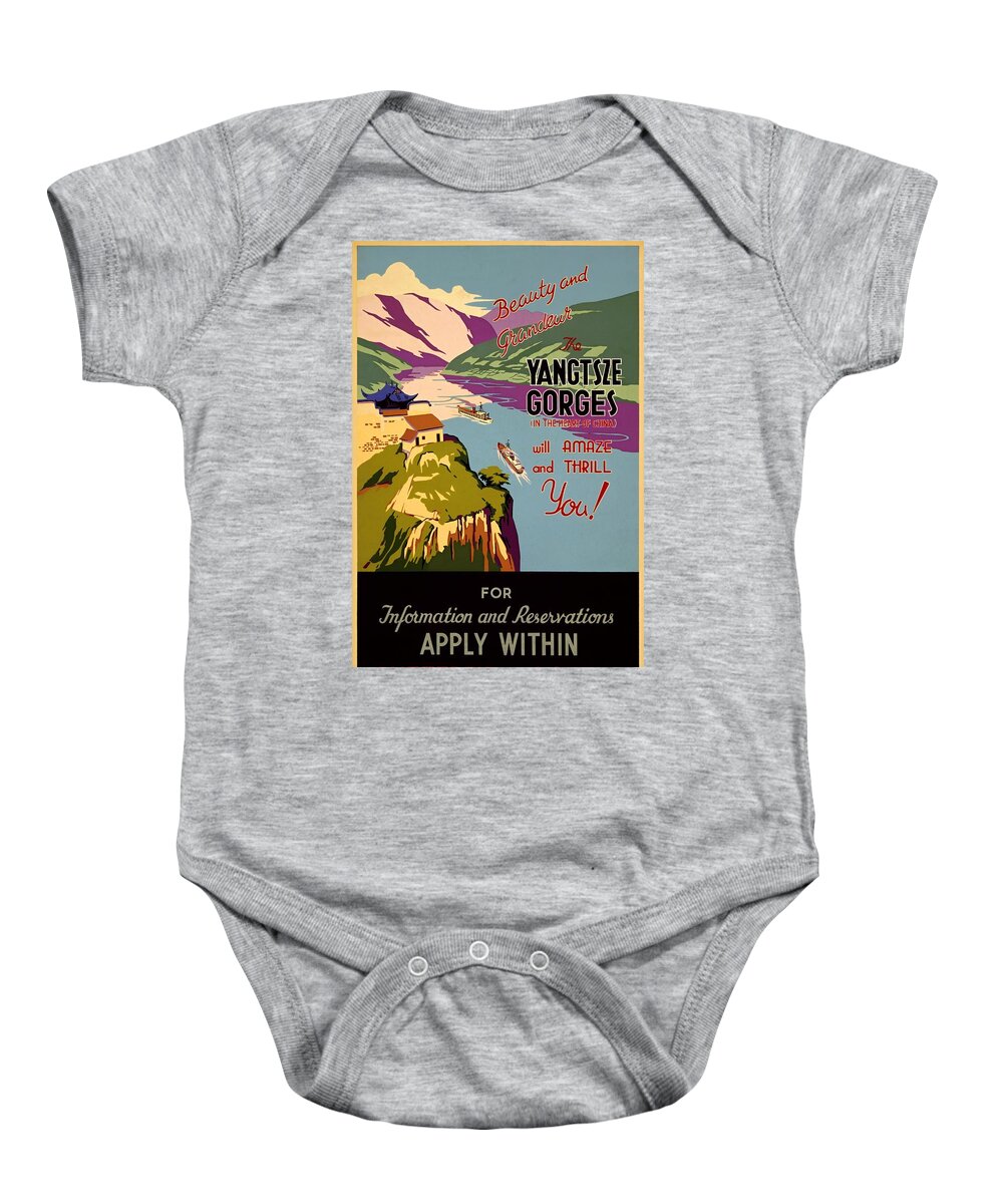 Travel Poster Baby Onesie featuring the painting Yangtze gorges, travel poster, 1930 by Vincent Monozlay
