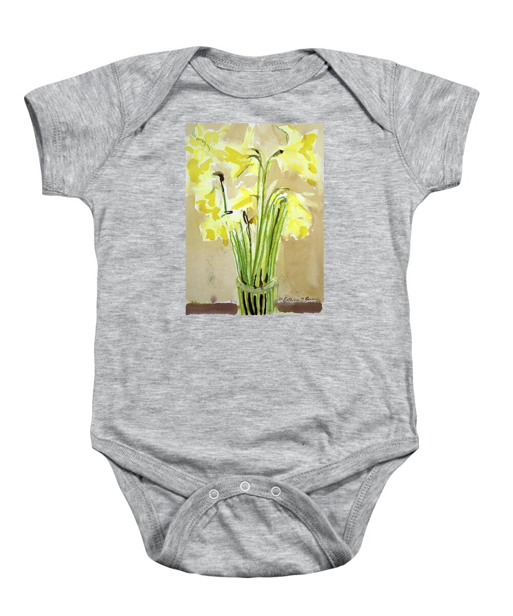  Baby Onesie featuring the painting Yellow Flowers in Vase by Kathleen Barnes