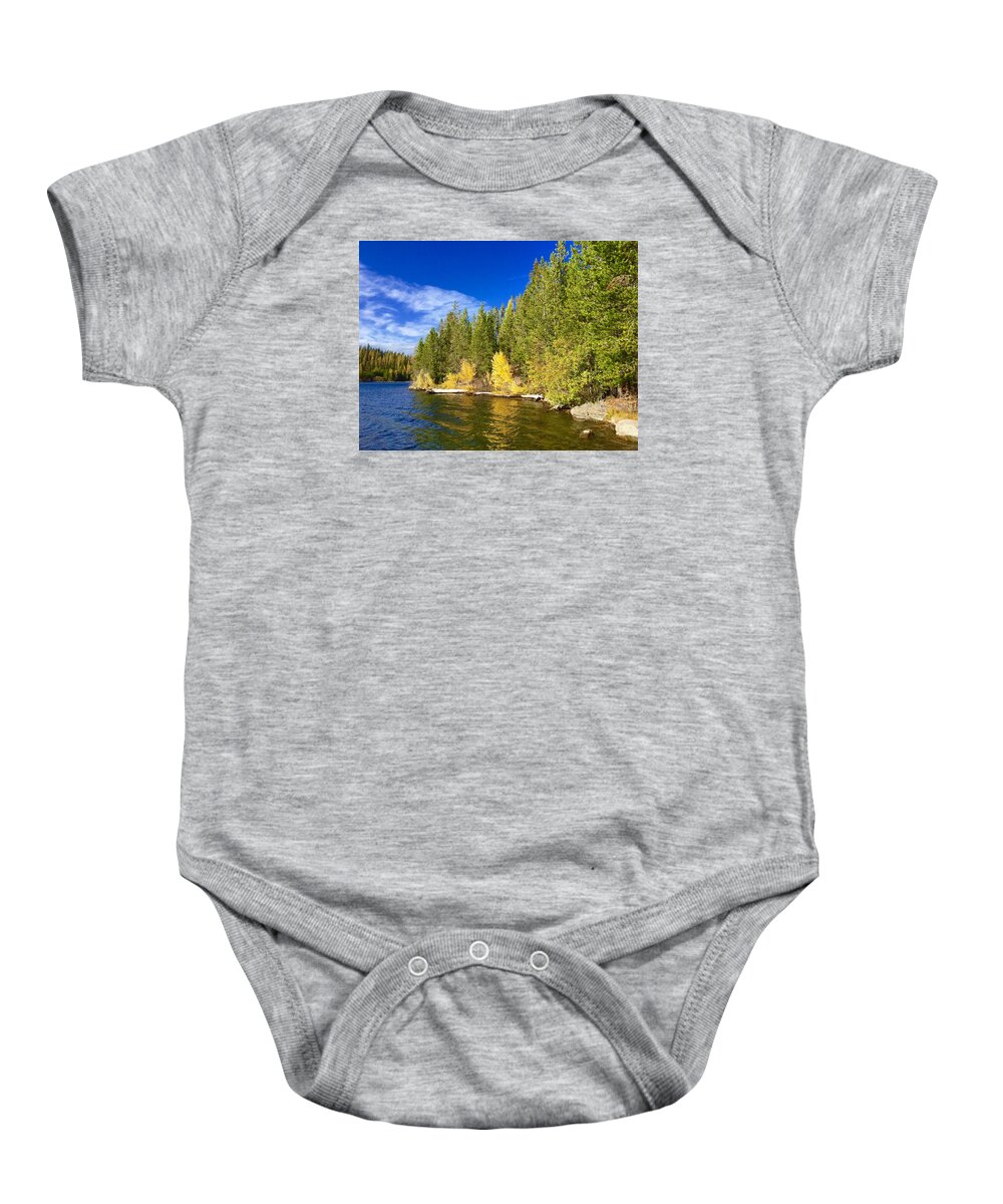 Aspens Baby Onesie featuring the photograph Golden Waters by Jennifer Lake