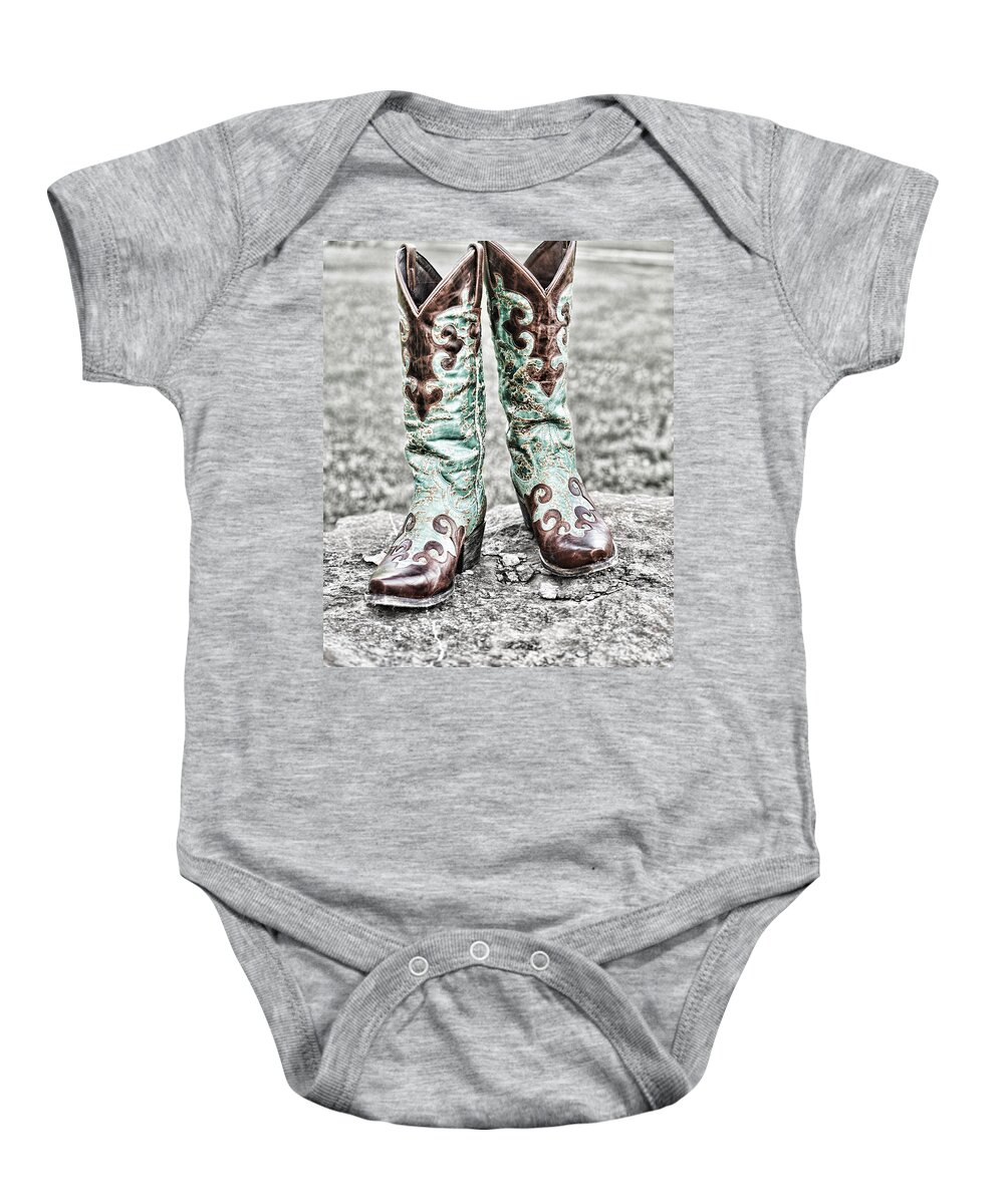 Boot Baby Onesie featuring the photograph Yes Please by Sharon Popek