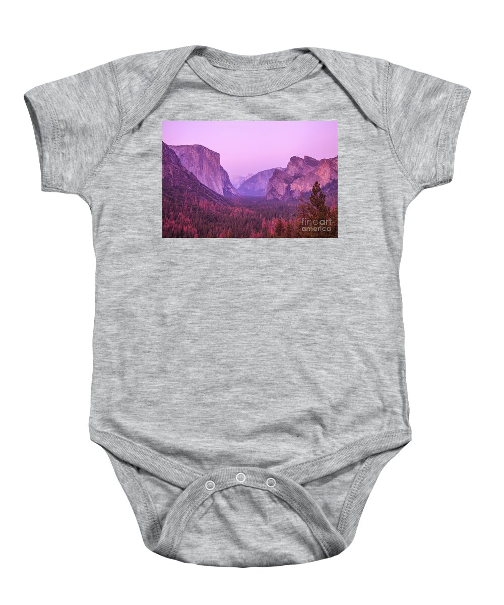 Yosemite Baby Onesie featuring the photograph Yosemite pink sunset by Benny Marty