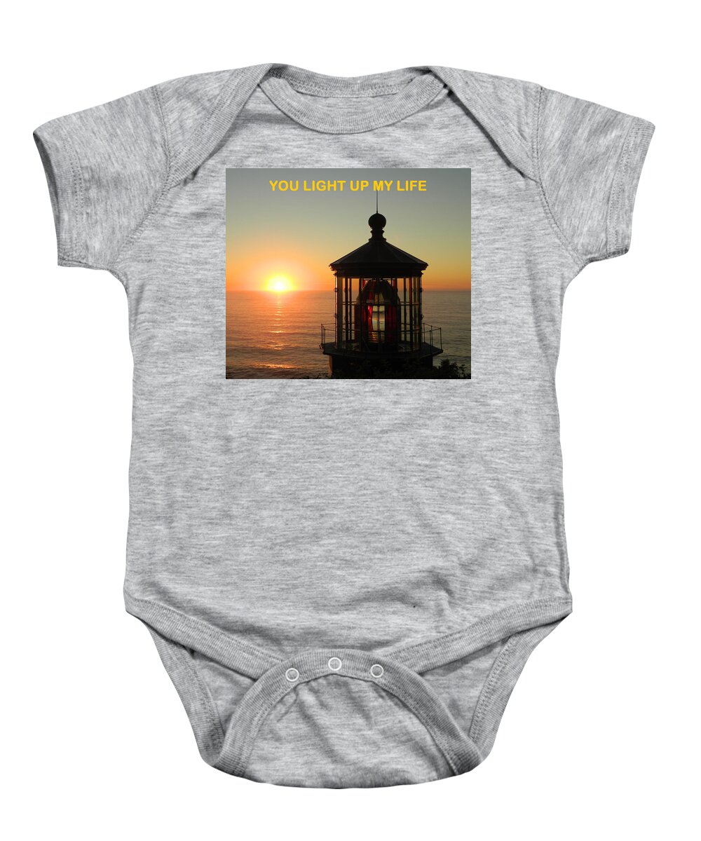 Cape Meares Lighthouse Baby Onesie featuring the photograph You Light Up My Life by Gallery Of Hope 