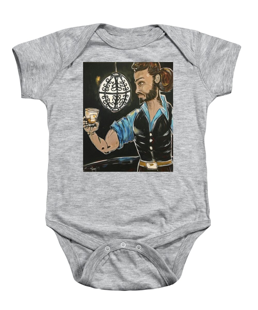 Bartender Baby Onesie featuring the painting A Stiff One featuring Rich by Roxy Rich