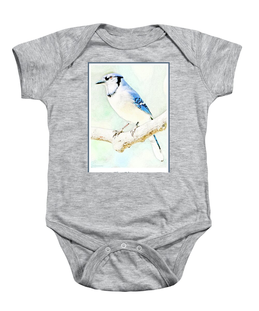 Taxonomy Baby Onesie featuring the digital art Blue Jay #1 by A Macarthur Gurmankin