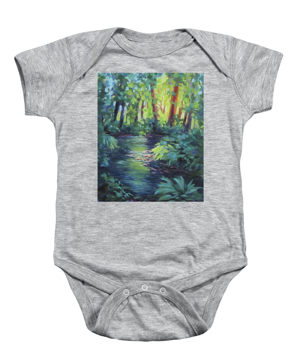 Forest Baby Onesie featuring the painting Forest Light #1 by Karen Ilari