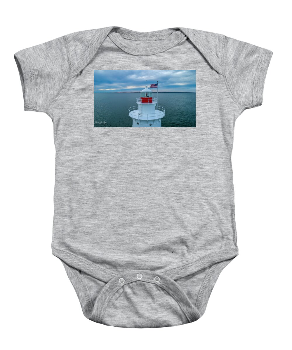 Lighthouse Baby Onesie featuring the photograph Sakonnet Lighthouse #1 by Veterans Aerial Media LLC