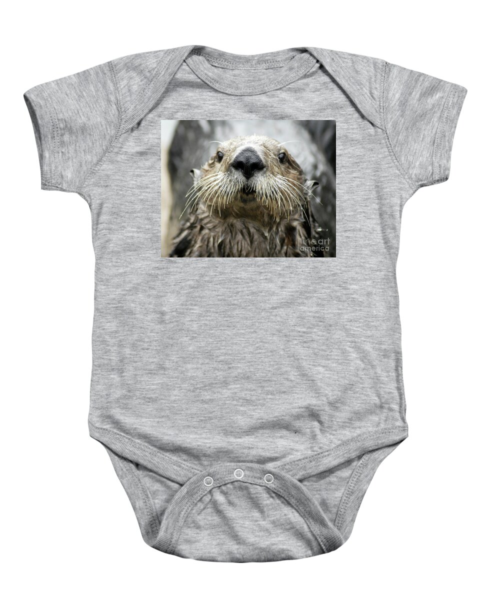 Denise Bruchman Baby Onesie featuring the photograph Sea Otter Face by Denise Bruchman