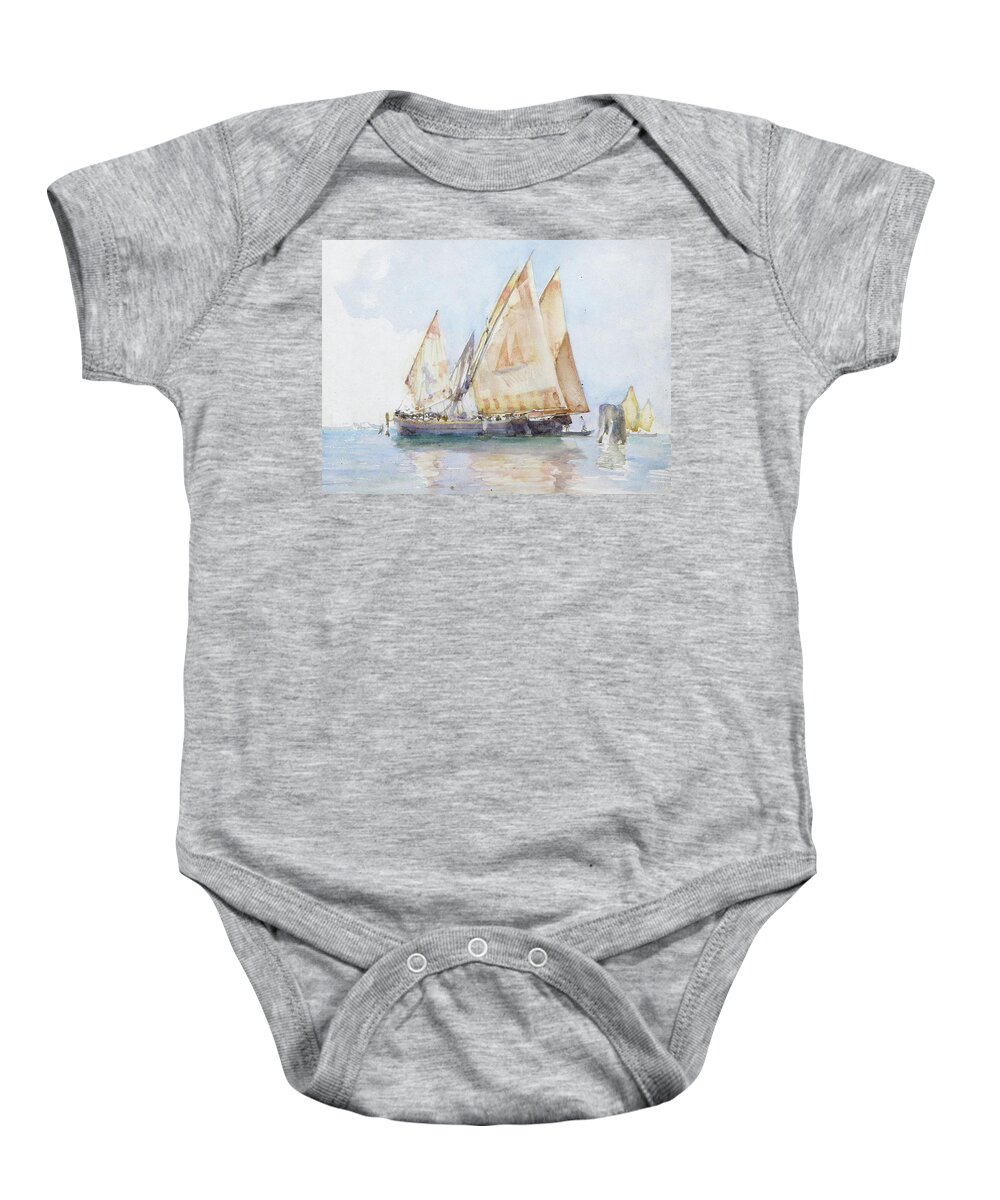 Henry Scott Tuke Baby Onesie featuring the painting Venetian Sails by Henry Scott Tuke