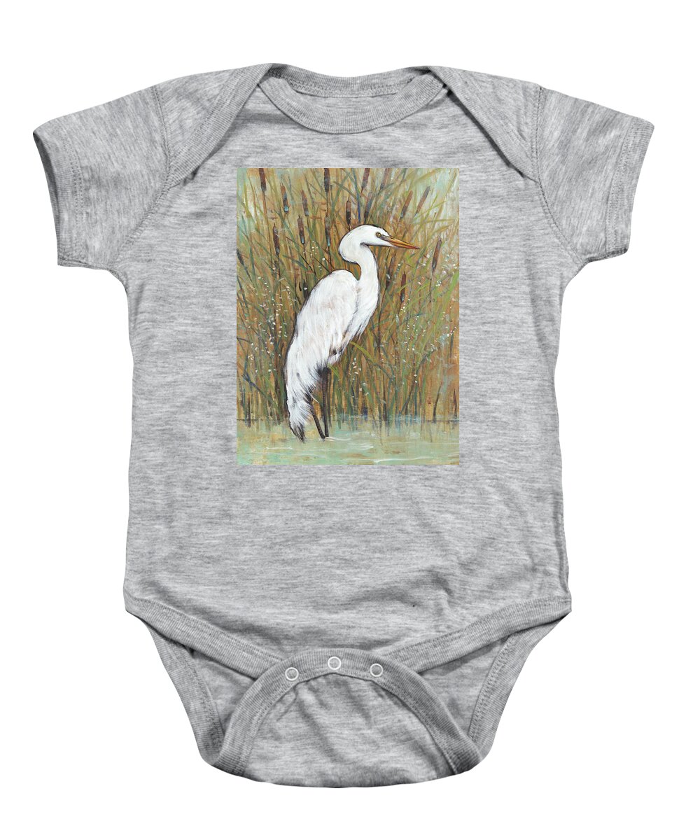 Coastal Baby Onesie featuring the painting White Egret II #1 by Tim Otoole