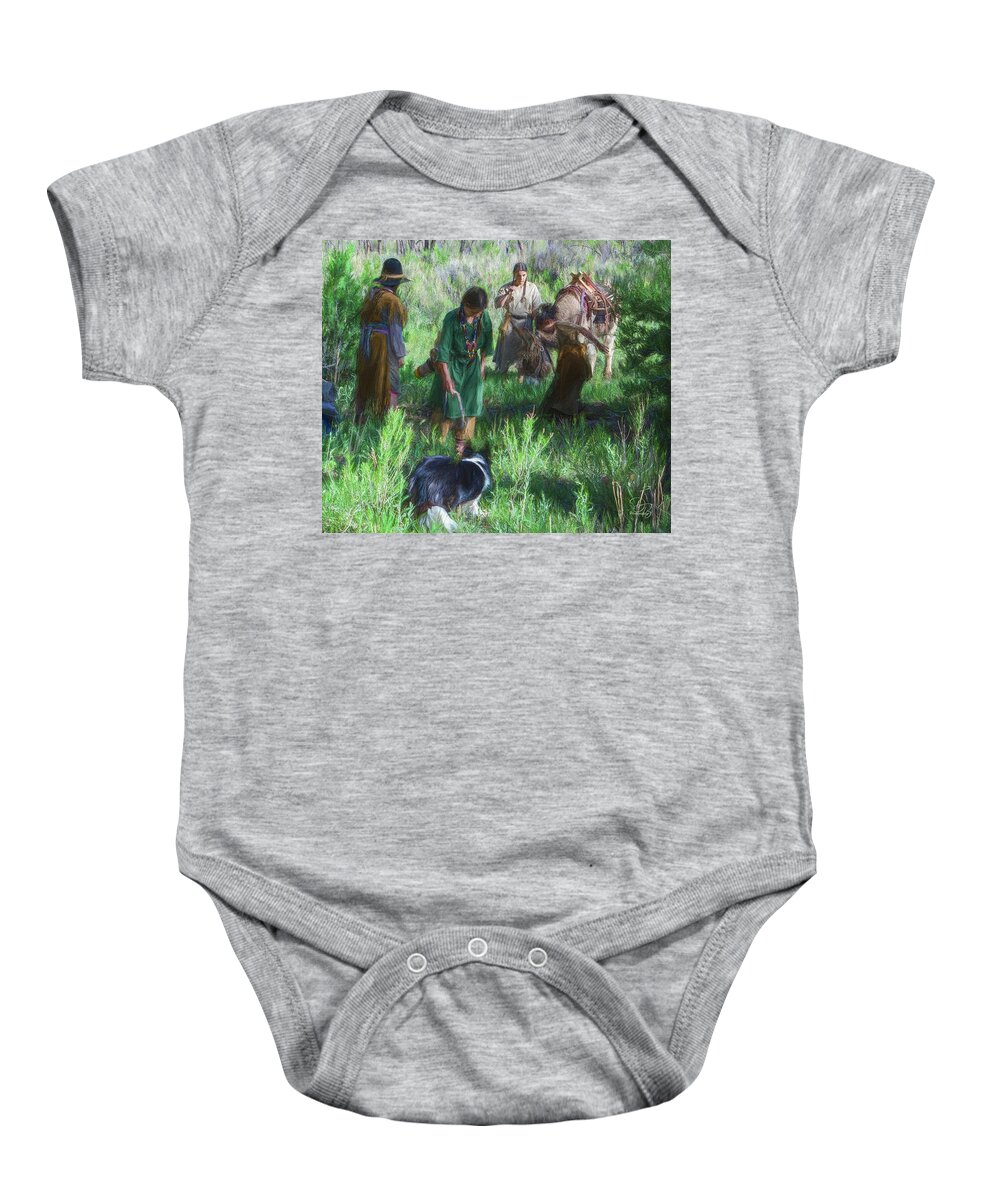 Colorado Baby Onesie featuring the photograph 1840's Native Family by Debra Boucher