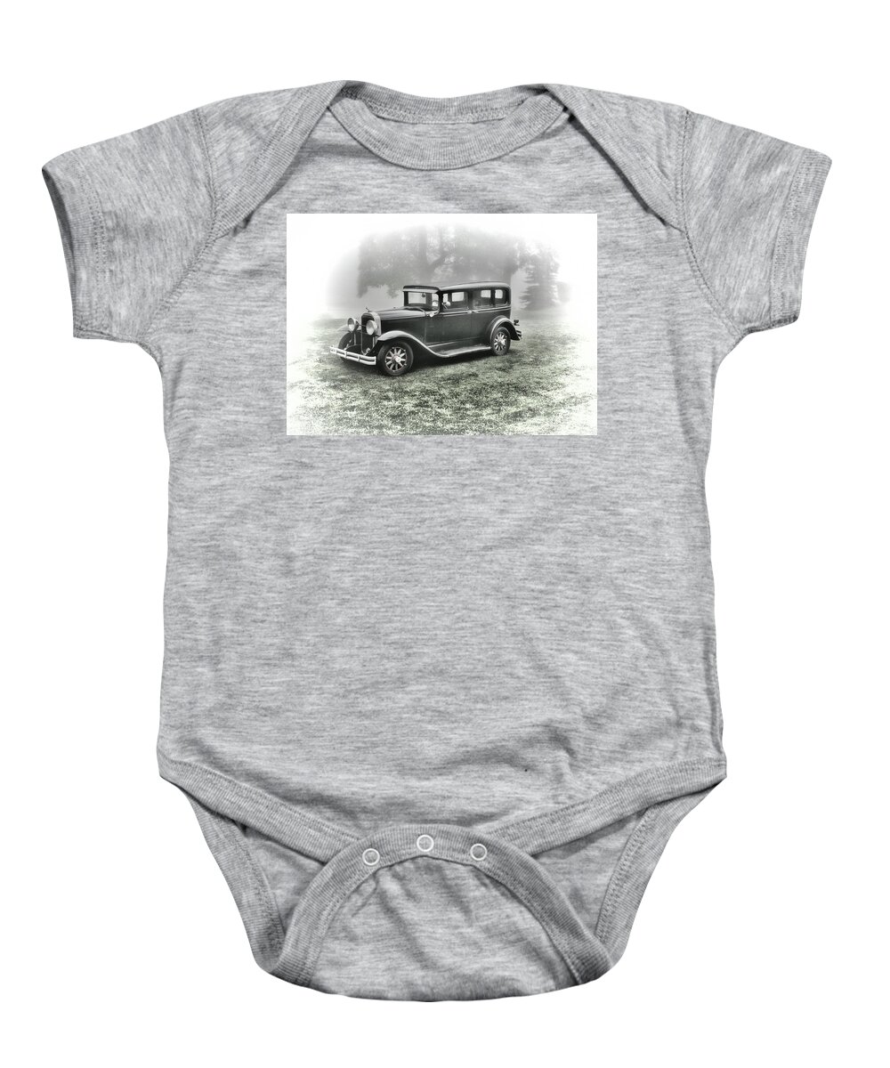  Mixed Art Baby Onesie featuring the photograph 1930 Bonnie and Clyde Automobile Era by Chuck Kuhn