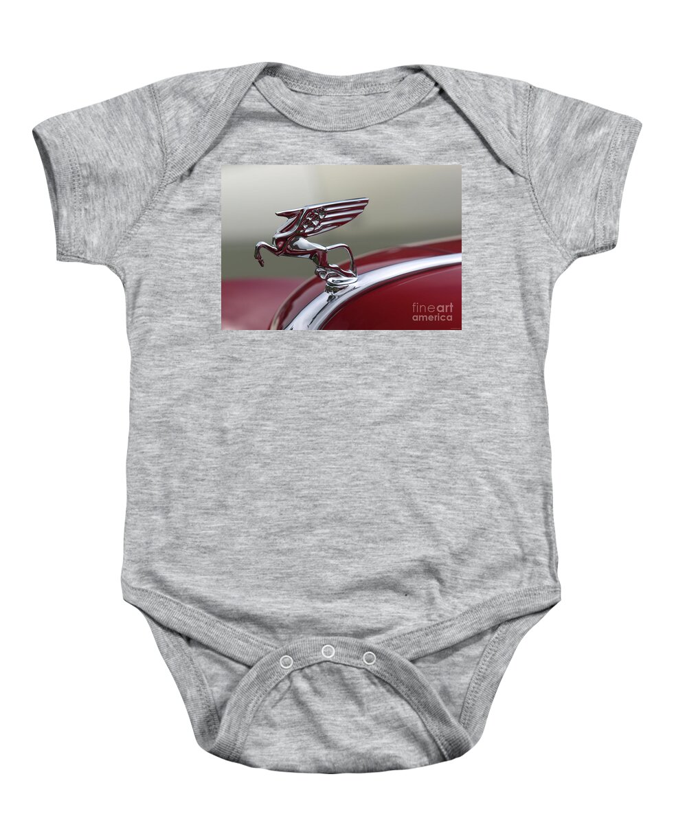 Vintage Baby Onesie featuring the photograph 1940s Flying Horse Hood Ornament by Lucie Collins