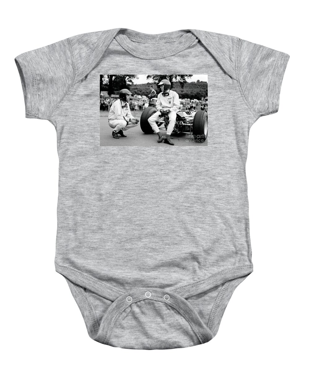 Vintage Baby Onesie featuring the photograph 1965 Race Scene With Dan Gurney And Jim Clark With Lotus by Retrographs