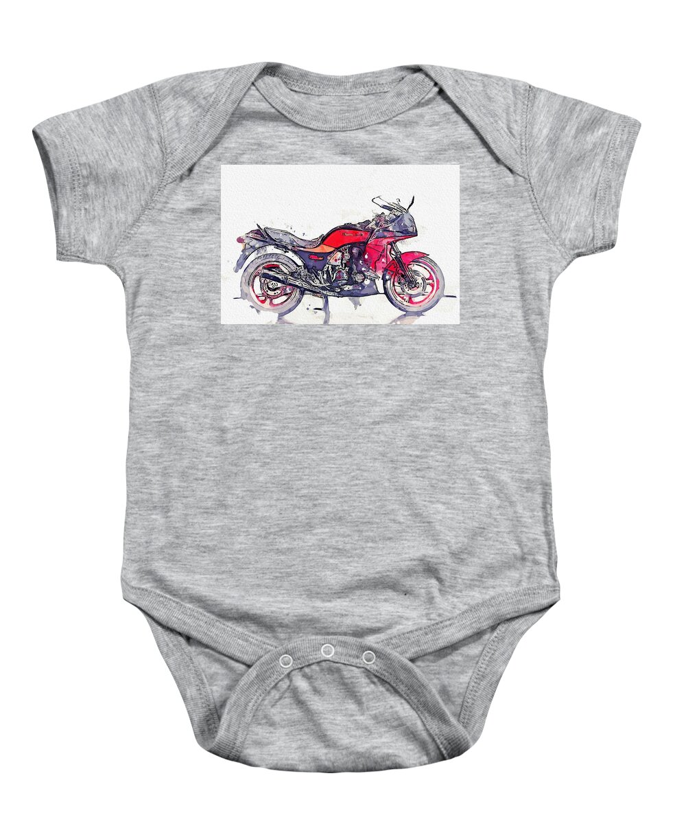 Bicycle Baby Onesie featuring the painting 1984 Kawasaki GPZ 750 R 4 watercolor by Ahmet Asar by Celestial Images