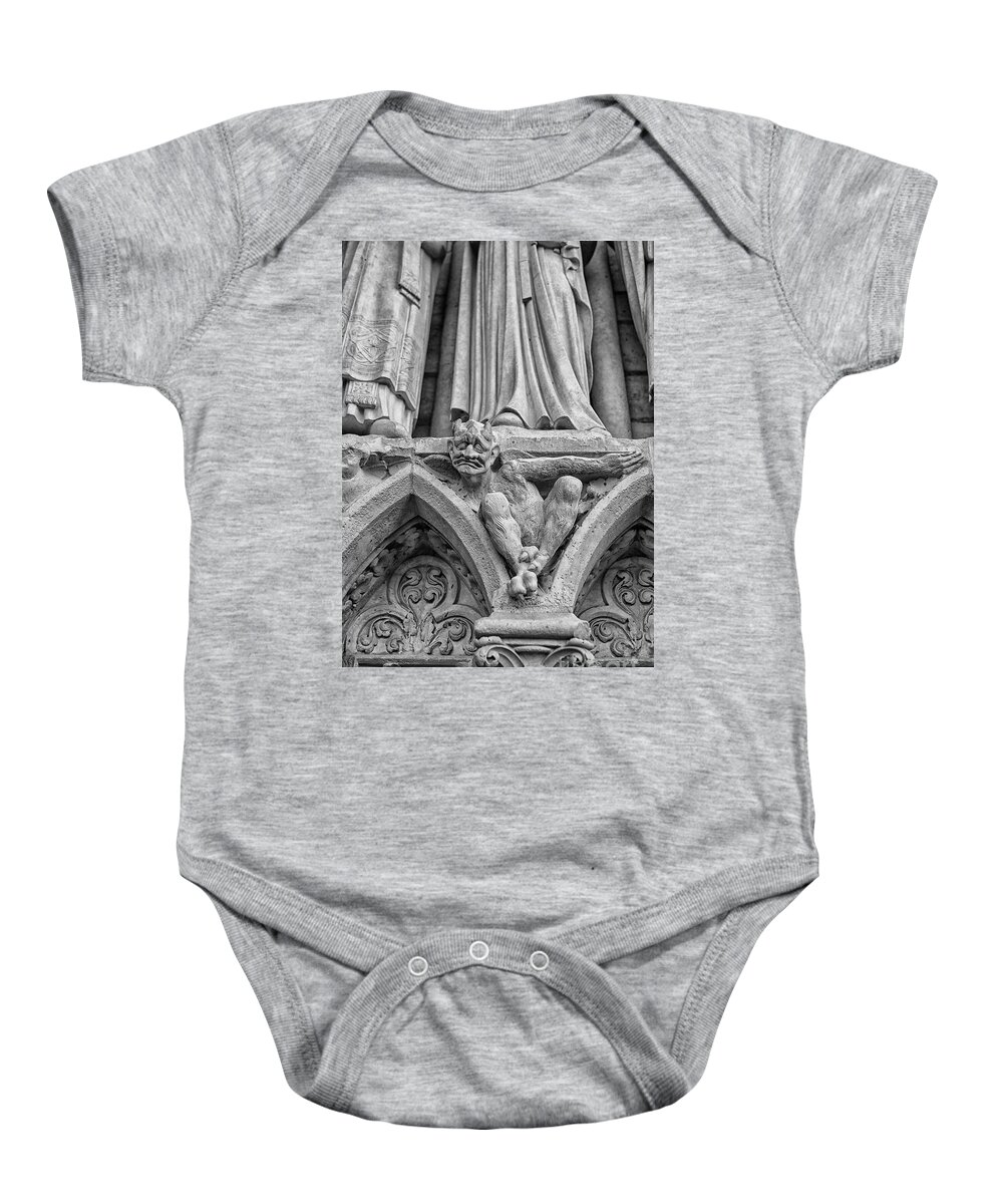 Notre Dame Baby Onesie featuring the photograph Sad gargoyle by Patricia Hofmeester