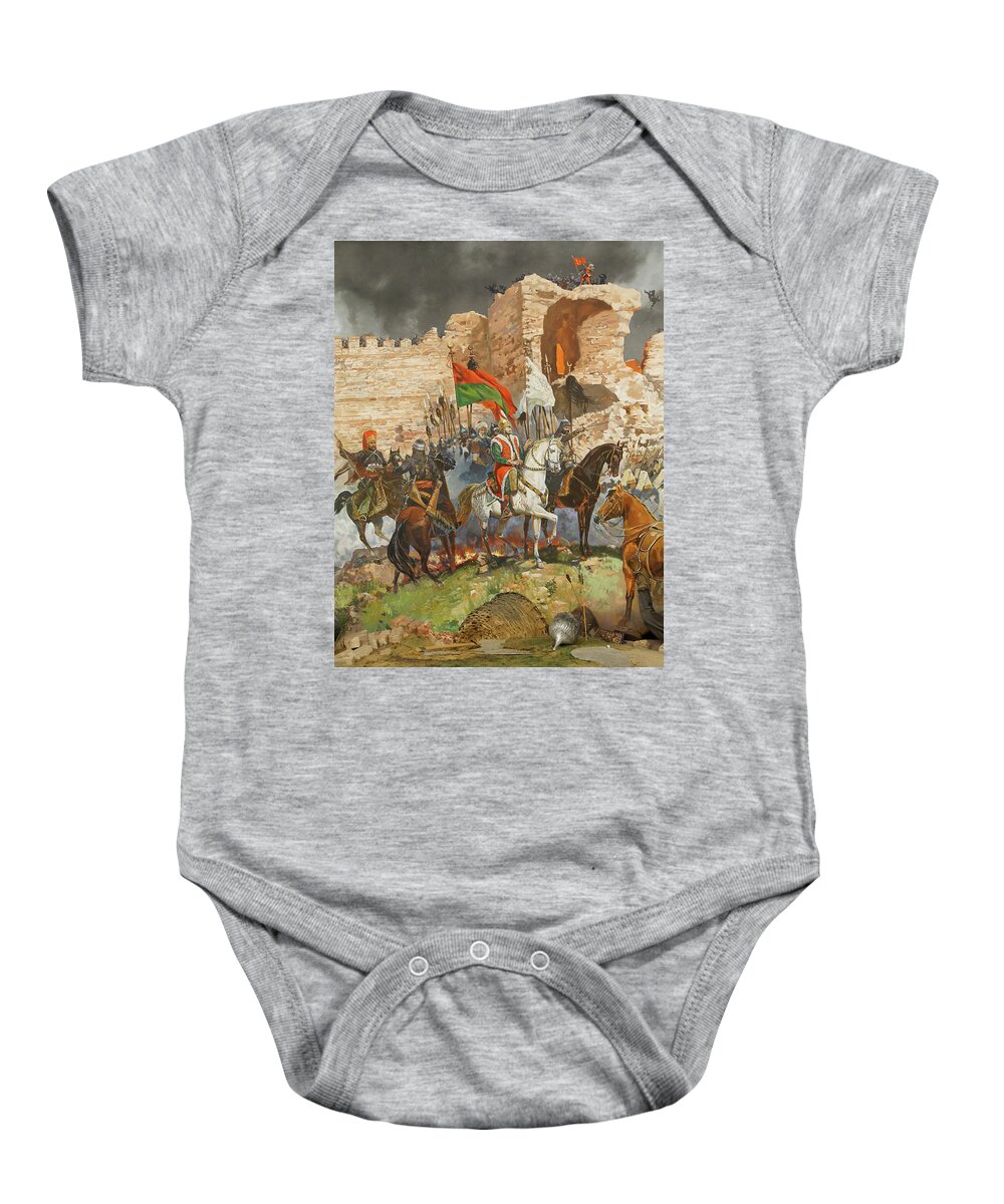 Assault Baby Onesie featuring the photograph Final assault and the fall of Constantinople in 1453 #2 by Steve Estvanik