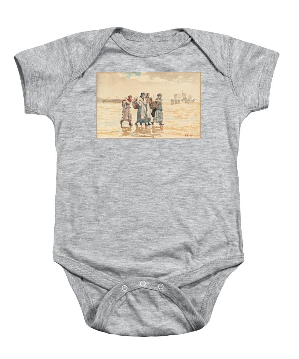 Winslow Homer Baby Onesie featuring the drawing Four Fishwives on the Beach #4 by Winslow Homer