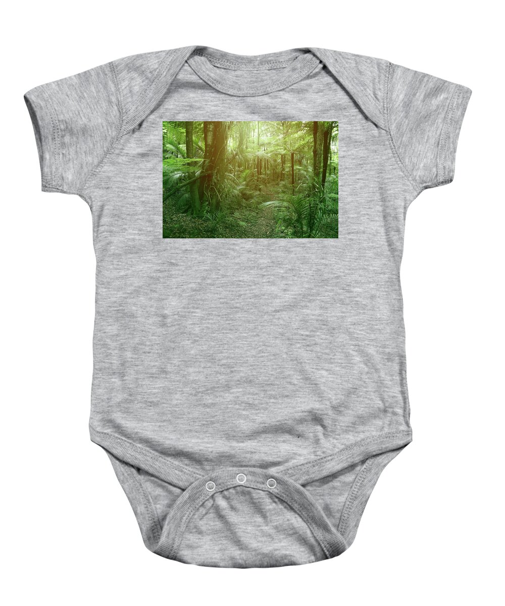 Rain Forest Baby Onesie featuring the photograph Jungle fern trees #2 by Les Cunliffe