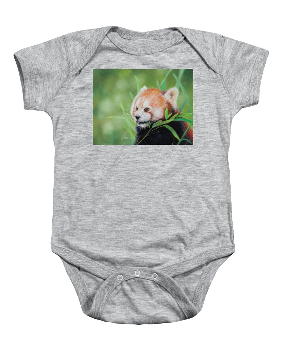 Red Panda Baby Onesie featuring the pastel Lunch by Kirsty Rebecca