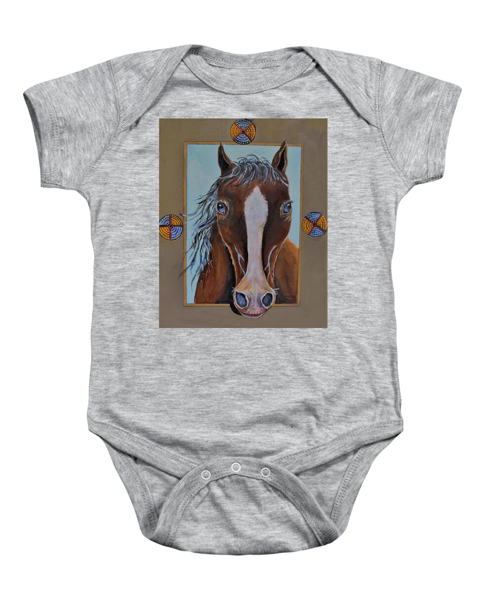 A Blue Eyed Horse Baby Onesie featuring the painting A Blue Eyed Horse by Philip And Robbie Bracco