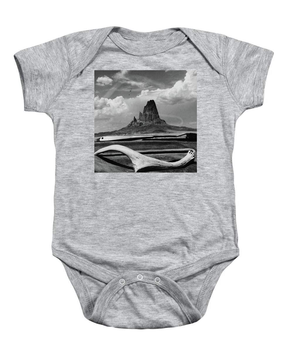 Drive By Photo Baby Onesie featuring the photograph Agathla and Antler by Jonathan Thompson