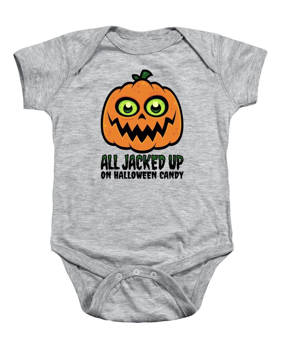 Cartoon Baby Onesie featuring the digital art All Jacked Up on Halloween Candy Jack-O'-Lantern by John Schwegel