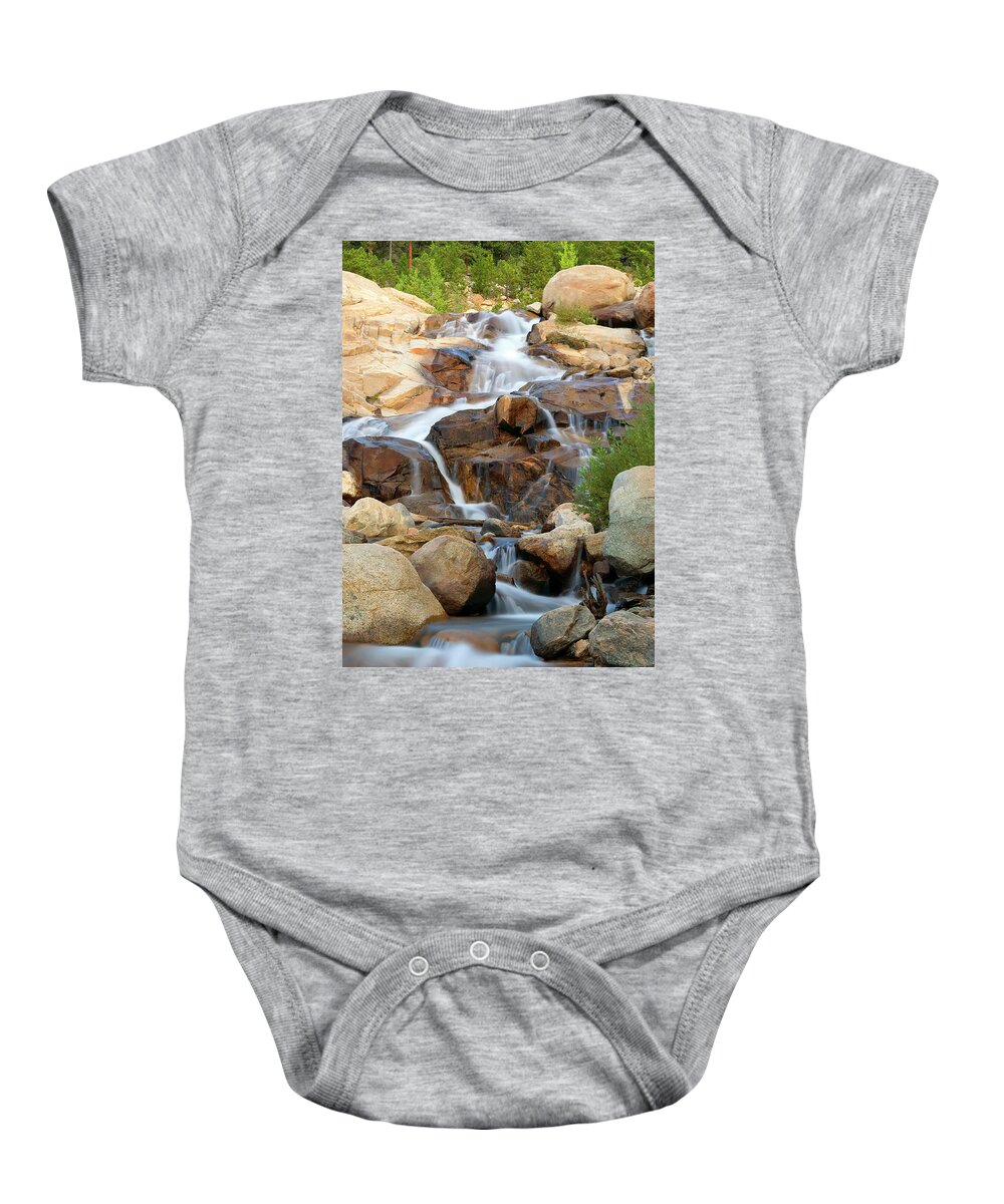 Alluvial Baby Onesie featuring the photograph Alluvial Fan Rocky Mountain national park Colorado water fall by Gary Langley