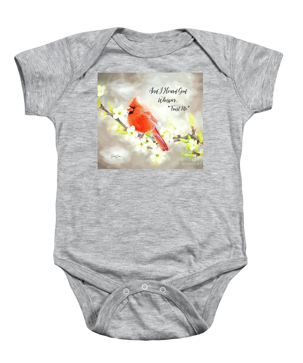 Cardinal Baby Onesie featuring the digital art And I Heard God Whisper by Tina LeCour