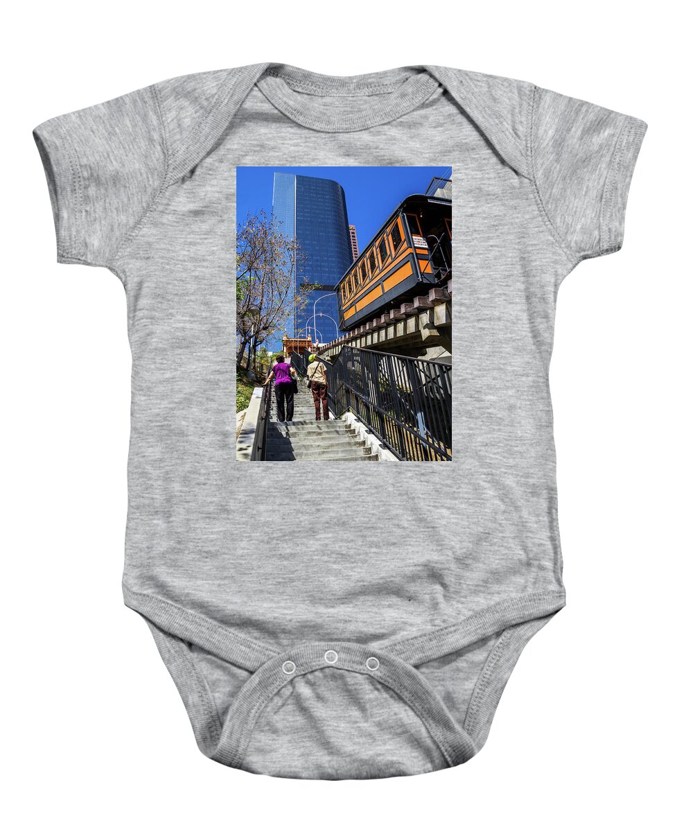 Angels Flight Baby Onesie featuring the photograph Angels Flight Railway Walking Up the Steps by Roslyn Wilkins