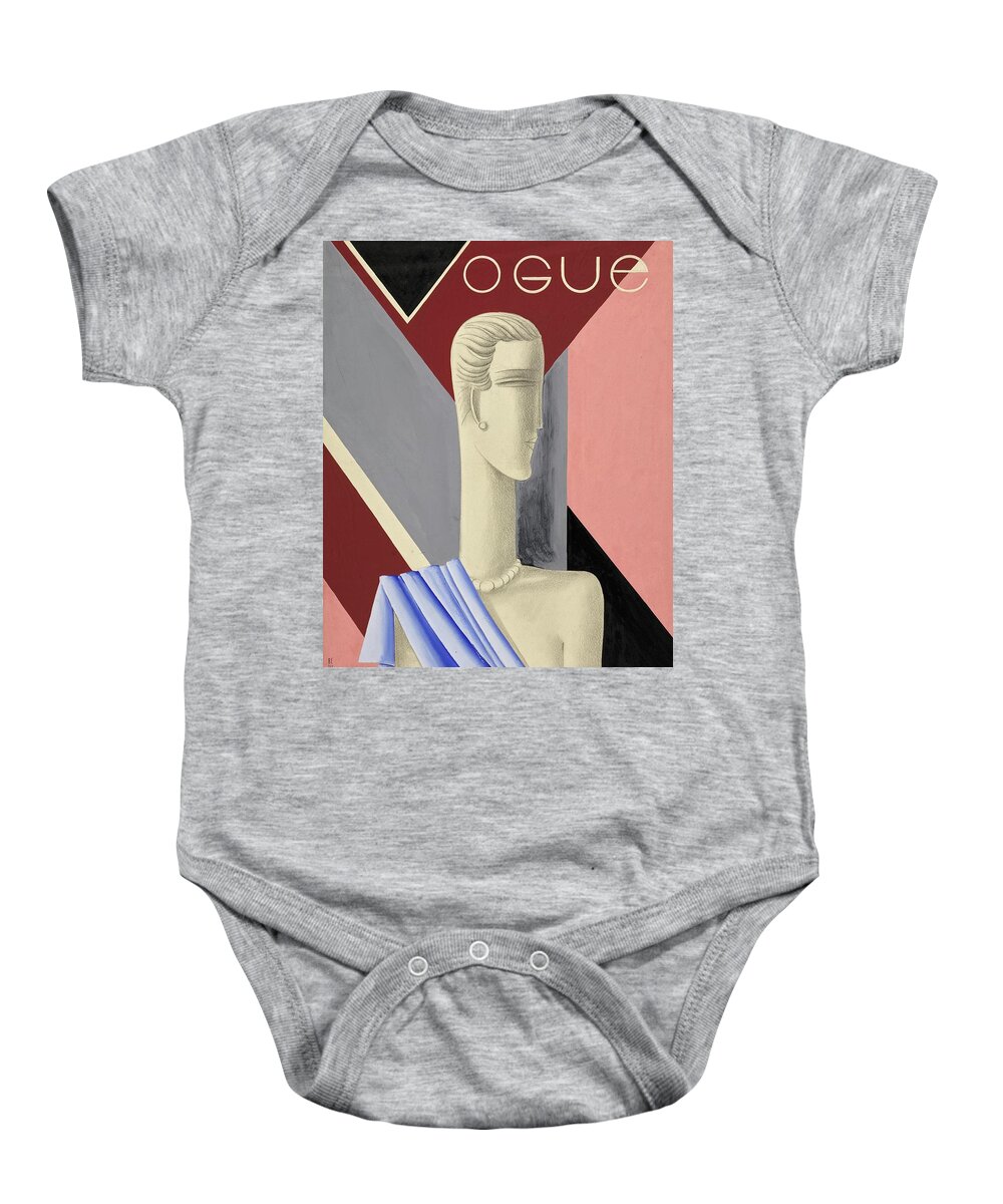 #new2022vogue Baby Onesie featuring the painting Art Deco Illustration Of A Gamine Model by Eduardo Garcia Benito