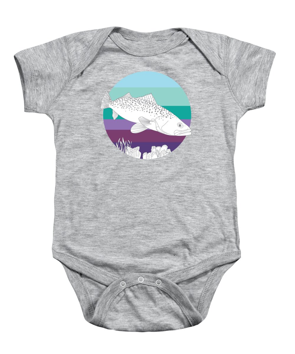 Spotted Seatrout Baby Onesie featuring the digital art Speckled Trout On Oyster by Kevin Putman