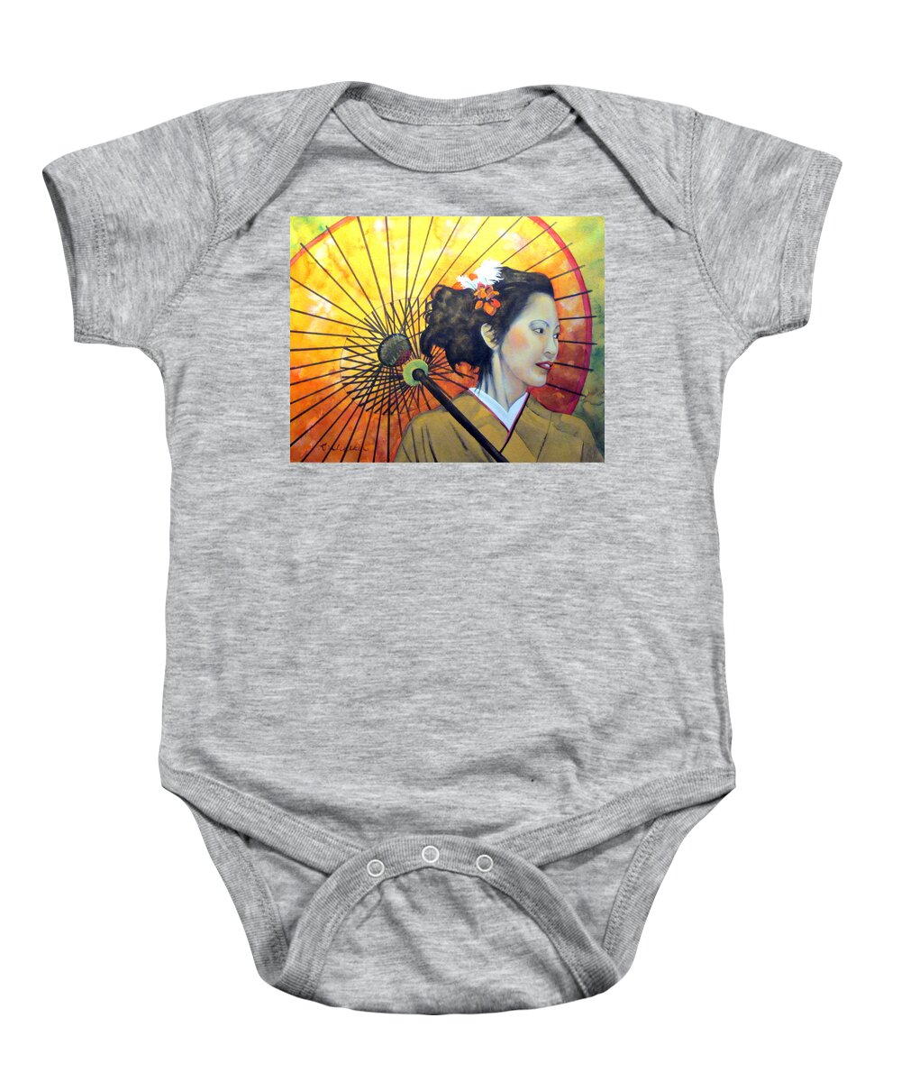 Yellow Baby Onesie featuring the painting Asian Beauty Watercolor by Kimberly Walker