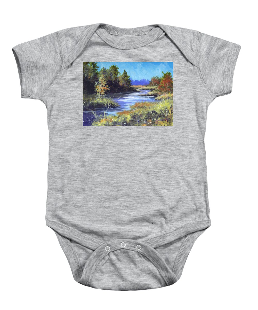 Autumn Baby Onesie featuring the painting Autumn Brook Skech by Richard De Wolfe