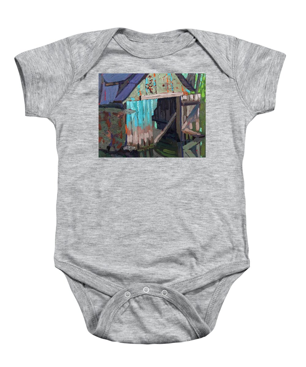 2281 Baby Onesie featuring the painting Barriefield Sunken Boat House by Phil Chadwick
