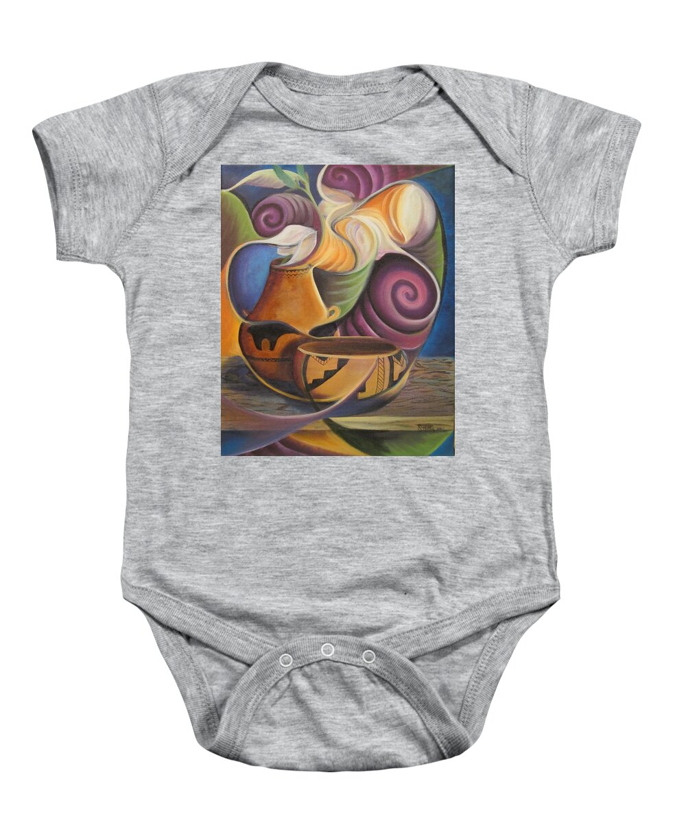 Surreal Baby Onesie featuring the painting Bear Pot by Sherry Strong