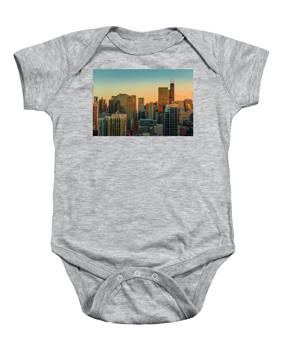 Chicago Baby Onesie featuring the photograph Beautiful Sunset - Chicago, IL by Bobby K
