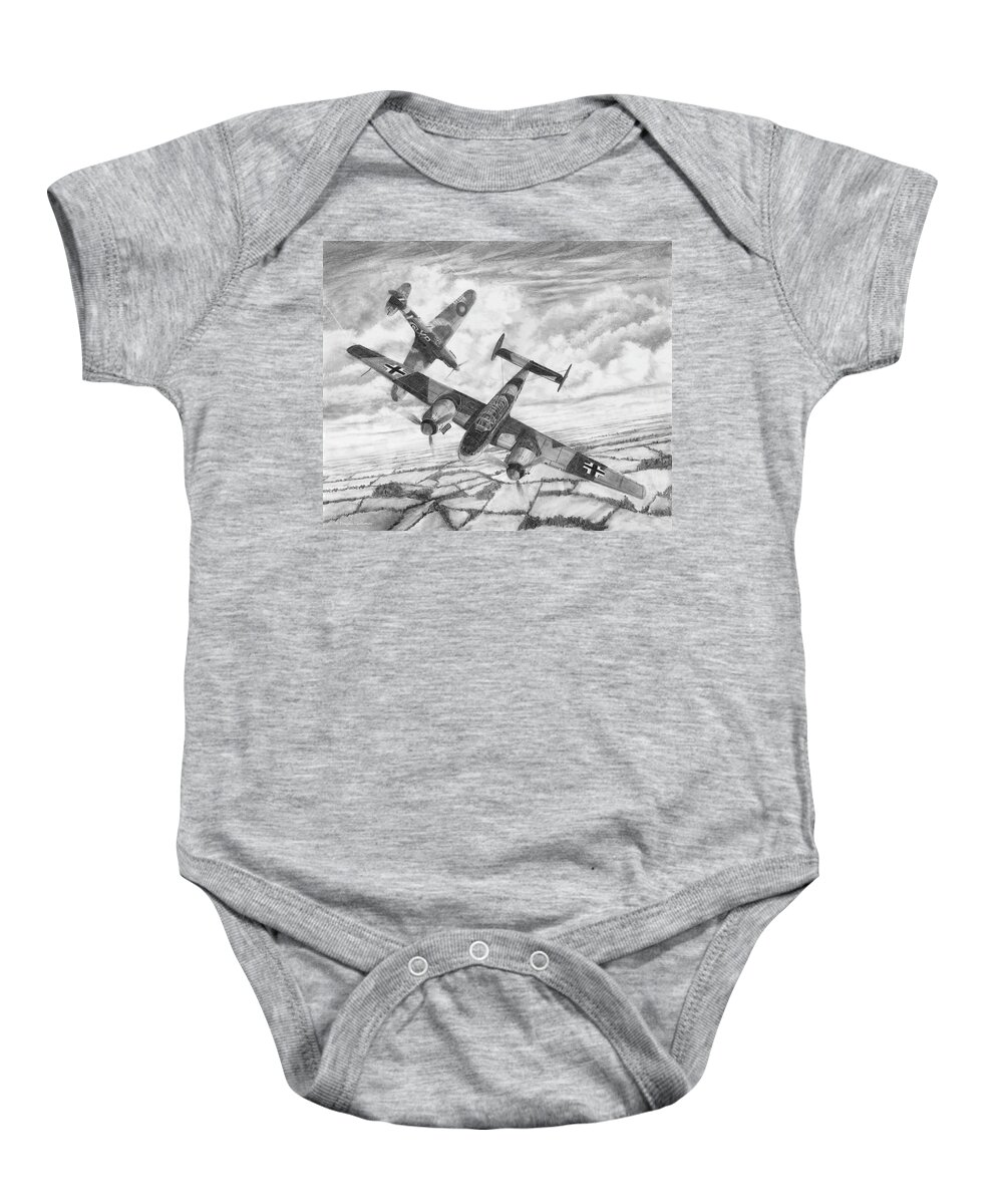 Military Baby Onesie featuring the drawing BF-110C Zerstorer by Douglas Castleman
