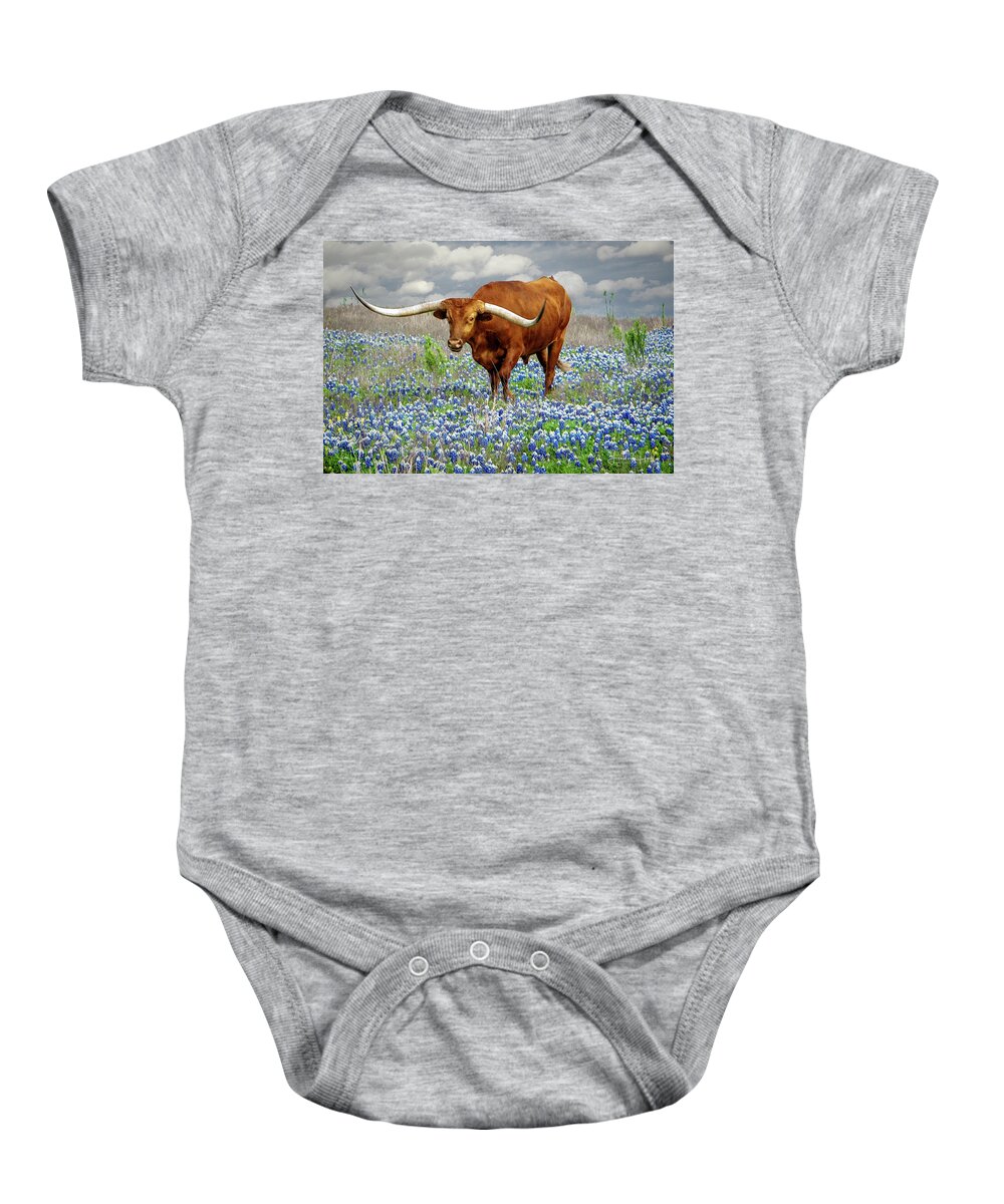 Longhorn Baby Onesie featuring the photograph Big Red by Linda Lee Hall