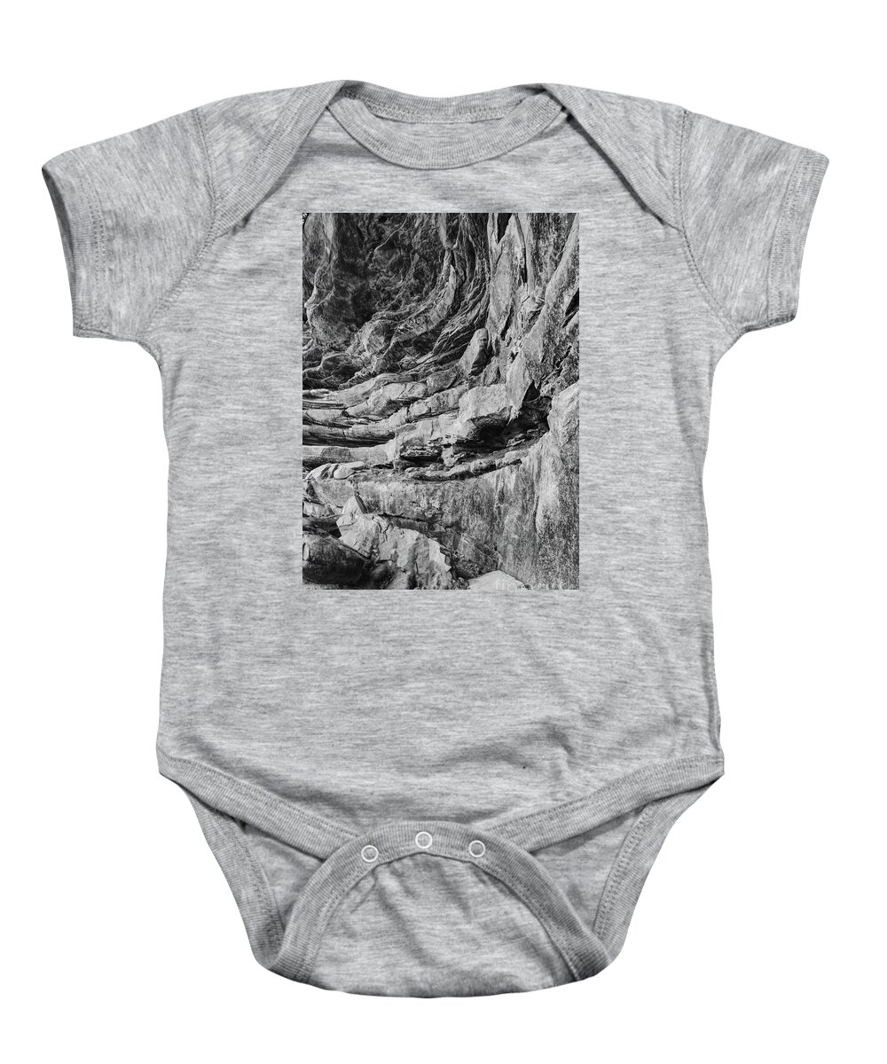 Tennessee Baby Onesie featuring the photograph Black And White Sandstone Cliff by Phil Perkins