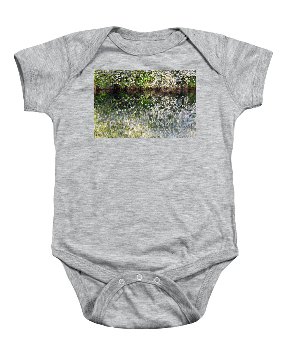  Baby Onesie featuring the photograph Blossom reflections in a river in Spring by Anita Nicholson