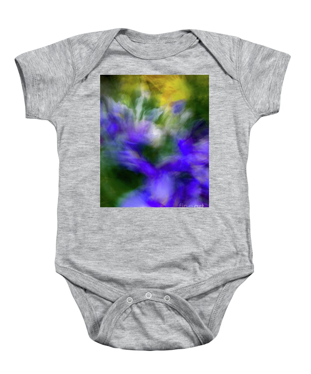 Abstract Baby Onesie featuring the photograph Blue and yellow flower abstract by Phillip Rubino