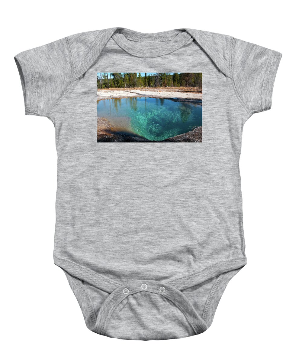 Yellowstone Baby Onesie featuring the photograph Blue Hot Spring by Steve Stuller