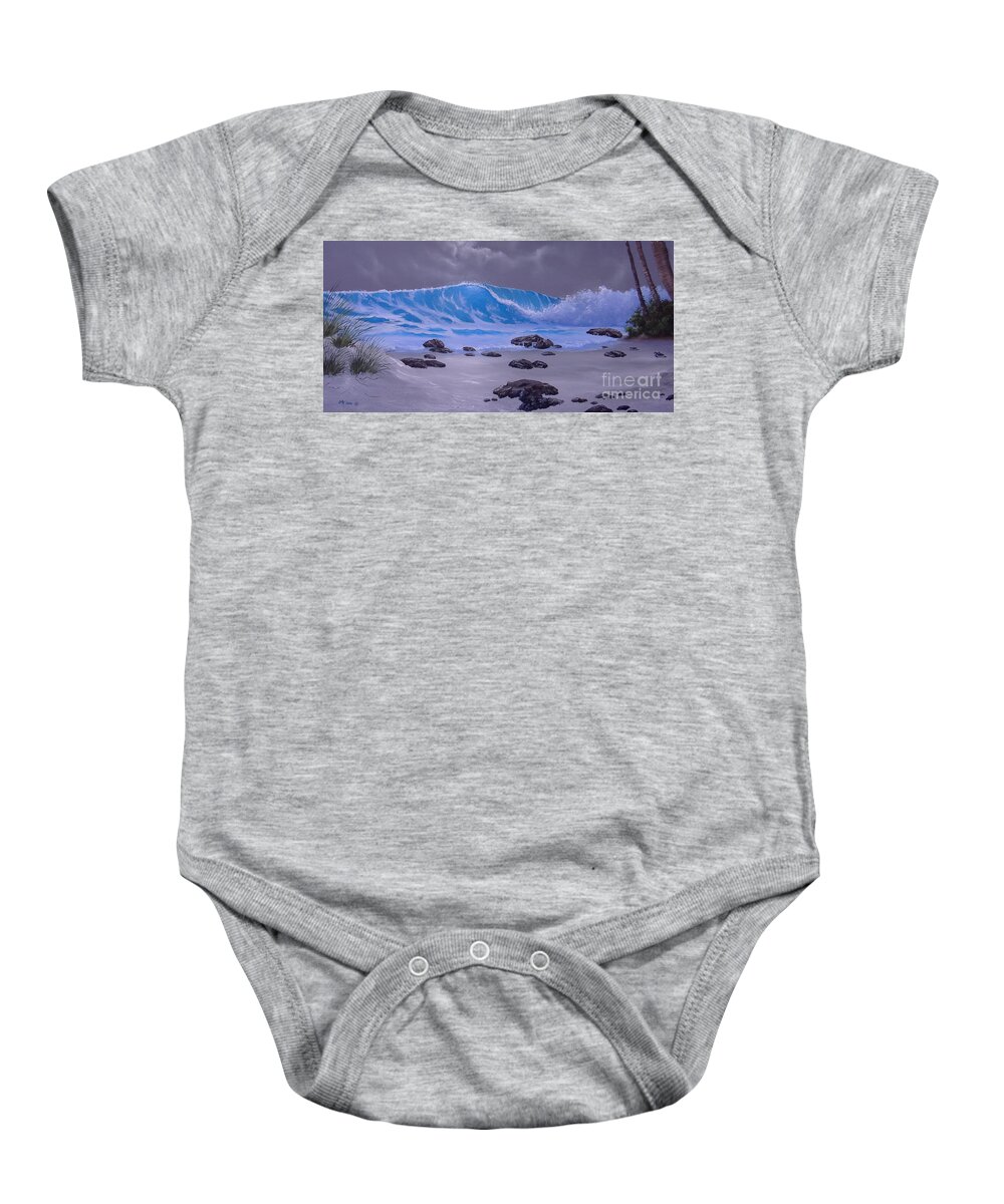 Tropical Paintings Baby Onesie featuring the painting Blue Wave by Night by Michael Allen