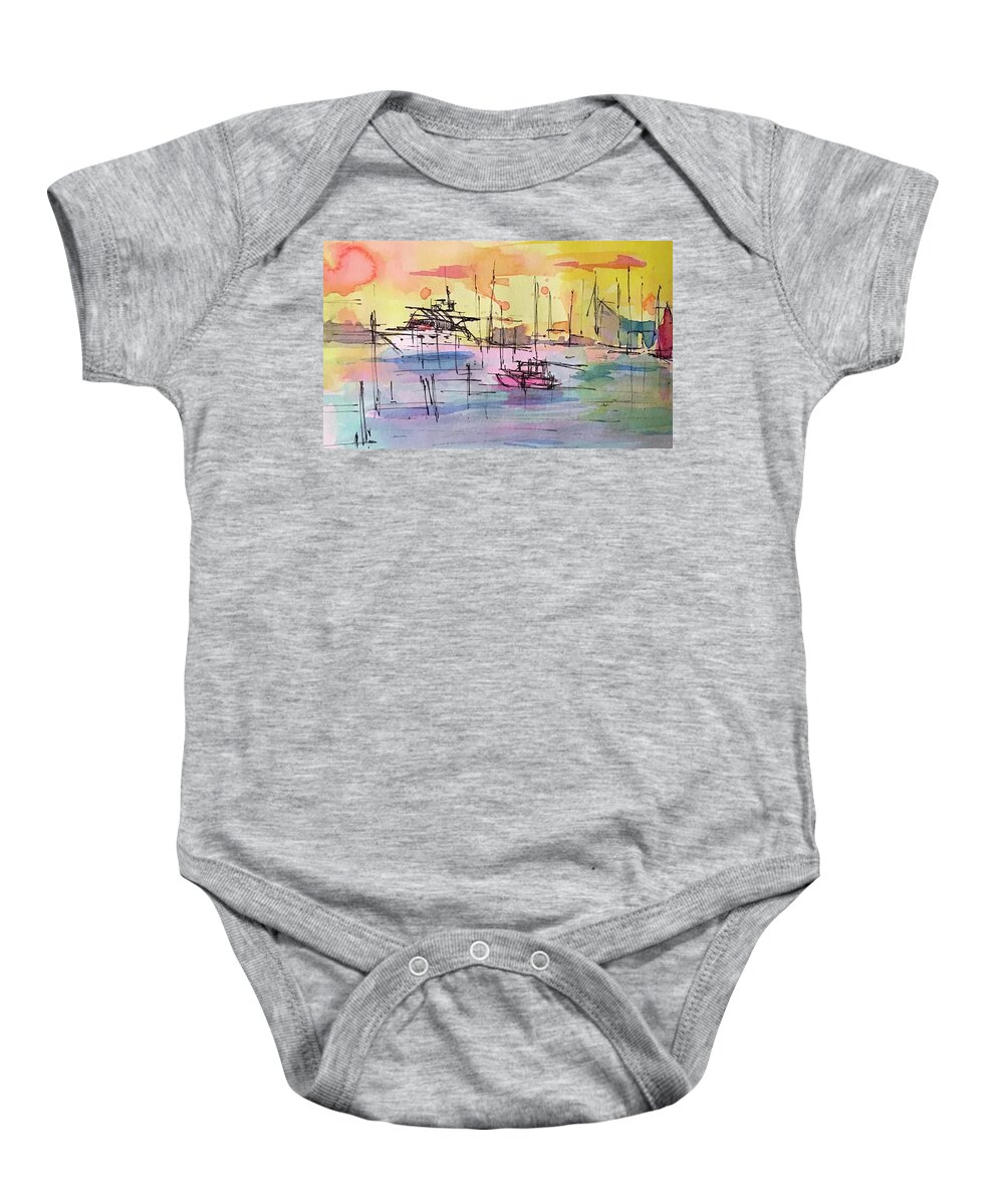 Boothbay Baby Onesie featuring the drawing Boothbay 2 by Jason Nicholas