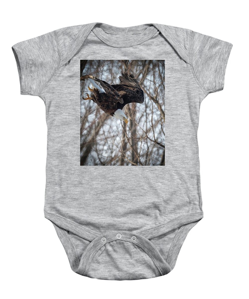 Eagle Baby Onesie featuring the photograph Breakfast on the Fly by Laura Hedien