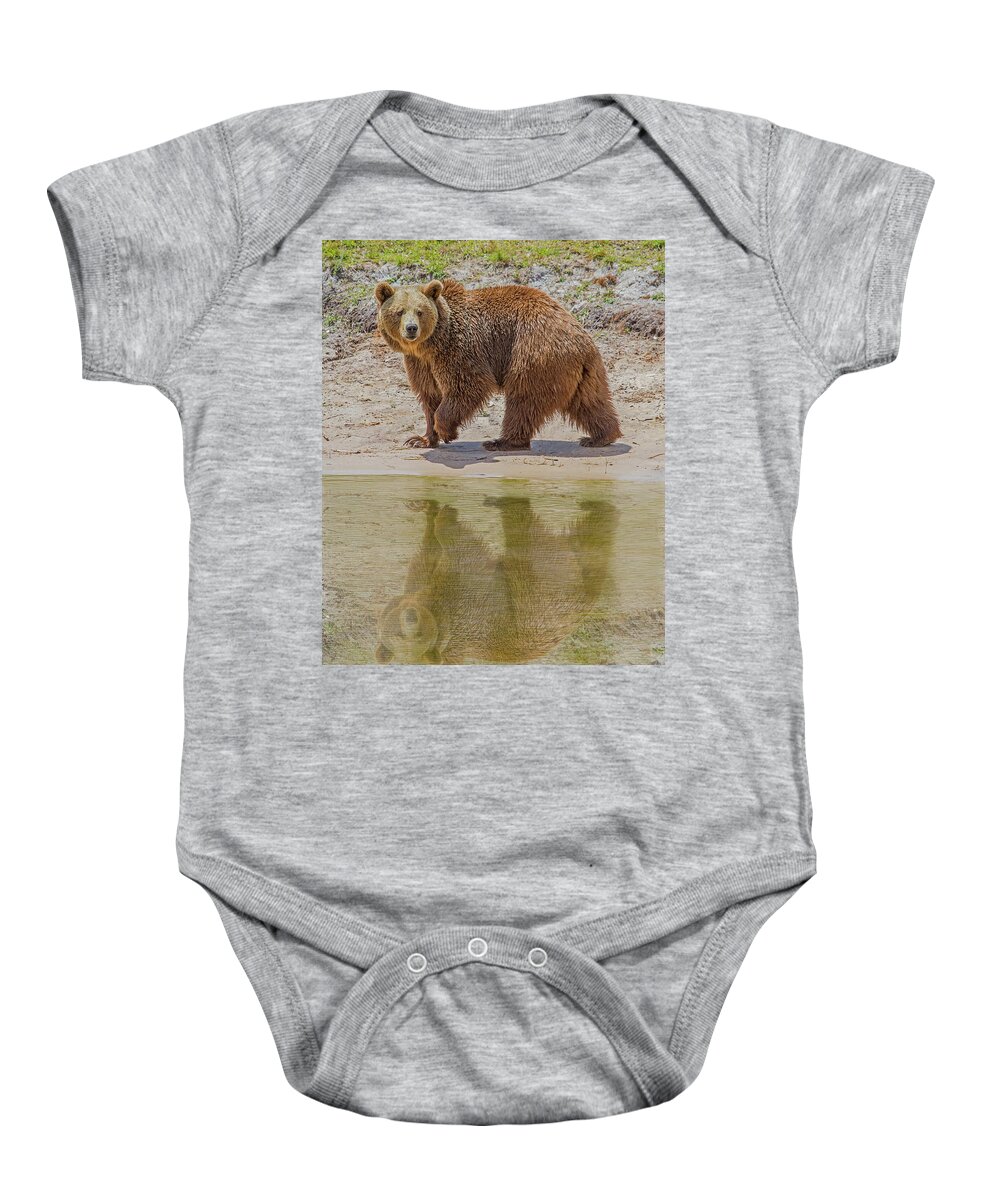 Brown Bear Baby Onesie featuring the photograph Brown Bear Reflection by Larry Linton