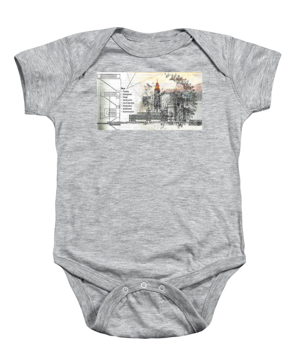 Architecture Baby Onesie featuring the digital art Building a City by Deb Nakano