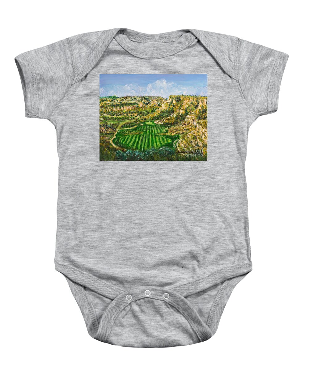 Landscape Baby Onesie featuring the painting Bully, Bully by Linda Donlin