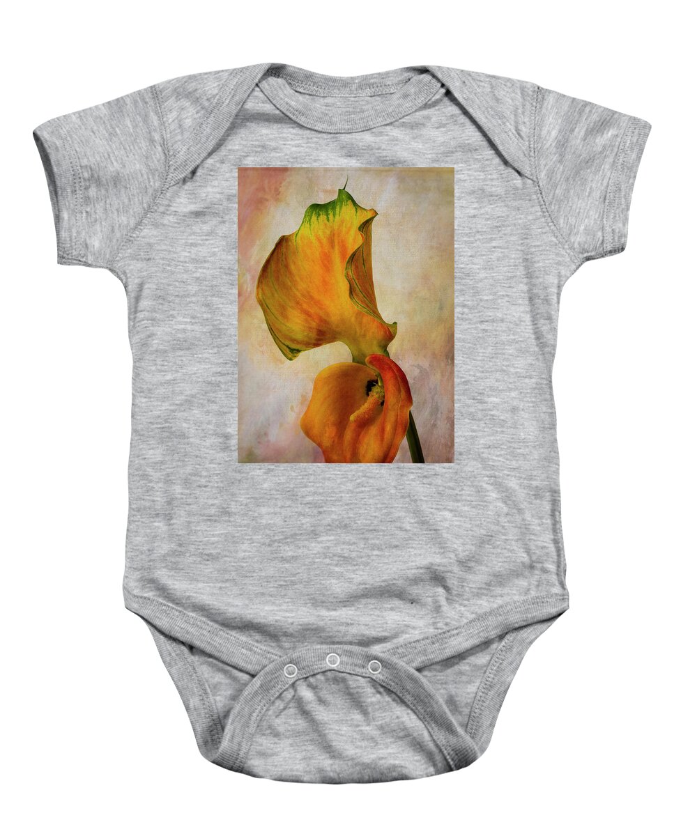 White Baby Onesie featuring the photograph Calla Lily And Its Leaf by Garry Gay